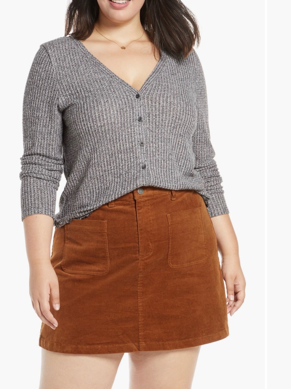 bp Gray Ribbed V-Neck Button-Front Cardigan - Picture 4 of 4